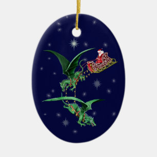 Santas Sleigh med drakar Julgransprydnad Keramik