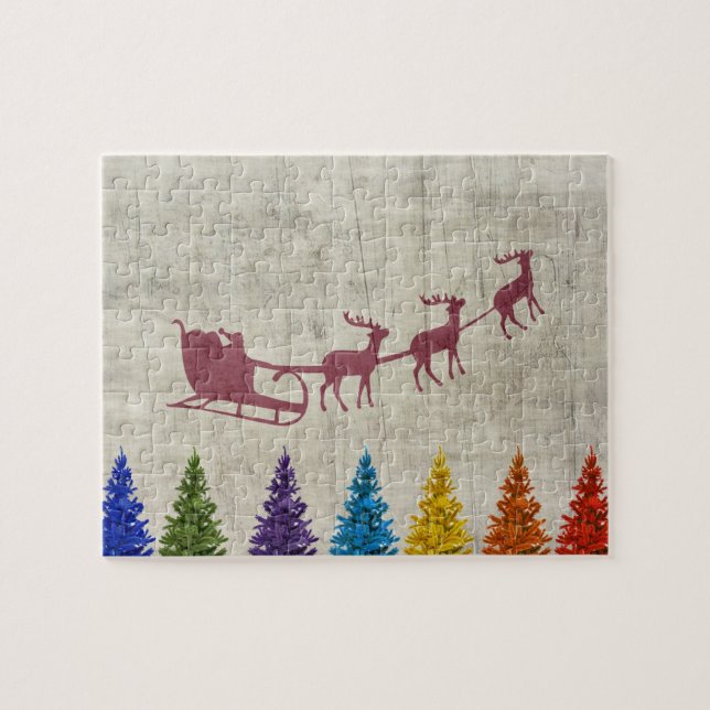 Santa's Sleigh och Colorful Träd Pussel (Horisontell)