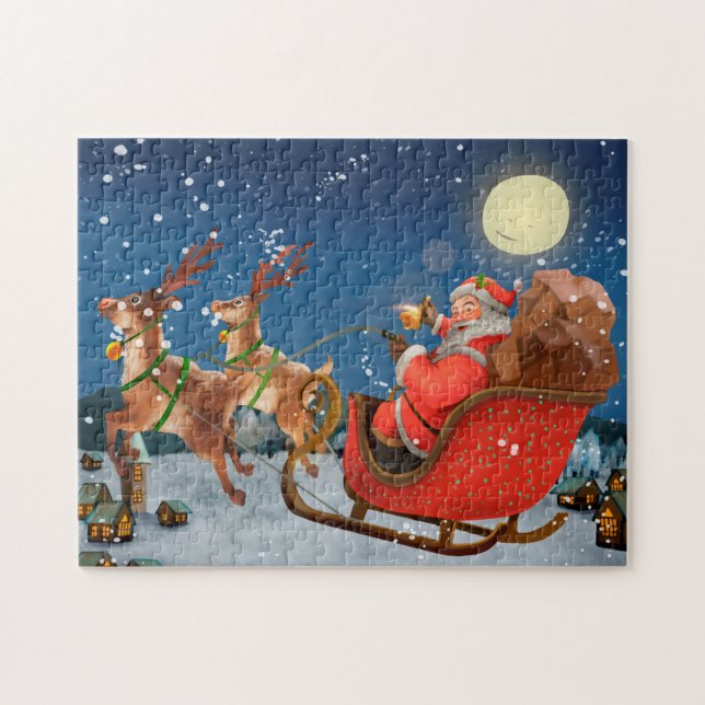 Santa's Sleigh och Reindeer Pussel (Horisontell)