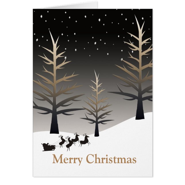 Santa's Sleigh och Träd Silhouette jul Hälsningskort (Framsidan)