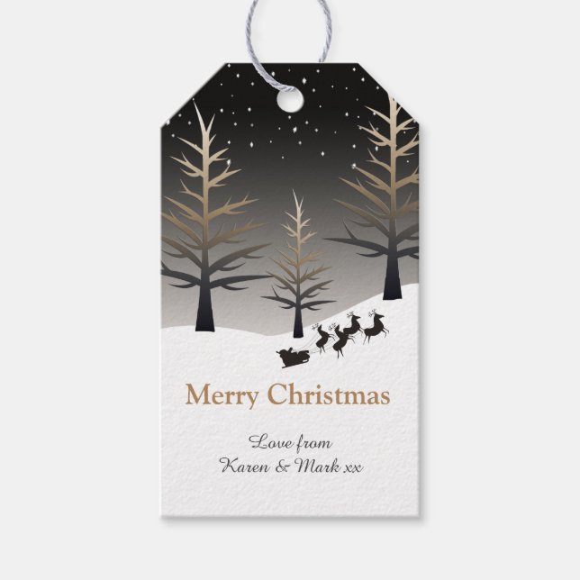 Santa's Sleigh och Träd Silhouette Personlig Presentetikett (Framsidan)