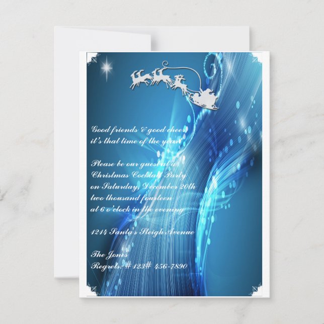 Santa's Sleigh on Blue Wave Party bjudande Inbjudningar (Framsida)