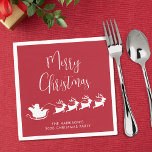 Santas Sleigh Red jul Party Pappersservett<br><div class="desc">Roligt säsong röda och vita blöjor för dina julgranar och bord-julfester med en silhuett av renar som flyger jultomts slift genom luft,  "God jul" i ett modernt manus och ditt namn eller evenemang i enkel typografi.</div>