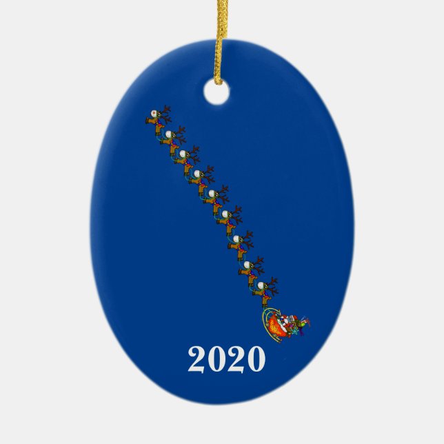 Santa's Sleigh Reindeer med Mask Julafton Ornament (Framsidan)