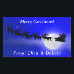 Santa's Sleigh Ride jul Rektangulärt Klistermärke<br><div class="desc">* Illustration av Jultomten med renarna, som flyger förbi fullt vid Kväll vid jul. * Använda för julklappar, dekorering, formgivning, bokning av skrot eller DIY-projekt. * Lägg till några insatta i dina presentkort för Helgdag eller försegla kuvert. * Flera formalternativ är tillgängliga * Lägg till text, välj teckensnitt stil, storlek...</div>