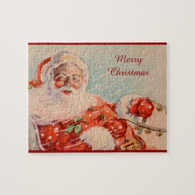 Santas Sleigh Ride Vintage jul Puzzle Pussel (Horisontell)
