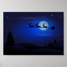 Santa's Sleigh Riding över Måne Poster