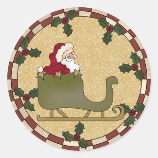 Santas Sleigh Round Stickers Runt Klistermärke