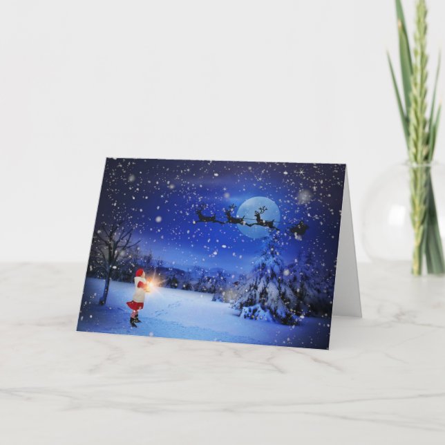 Santa's Sleigh Snowy Nattjulljullkort Helgkort (Framsida)