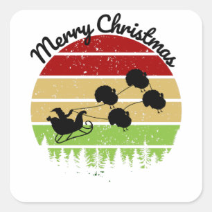 Santas Sleigh som dragits upp av kalkoner Fyrkantigt Klistermärke