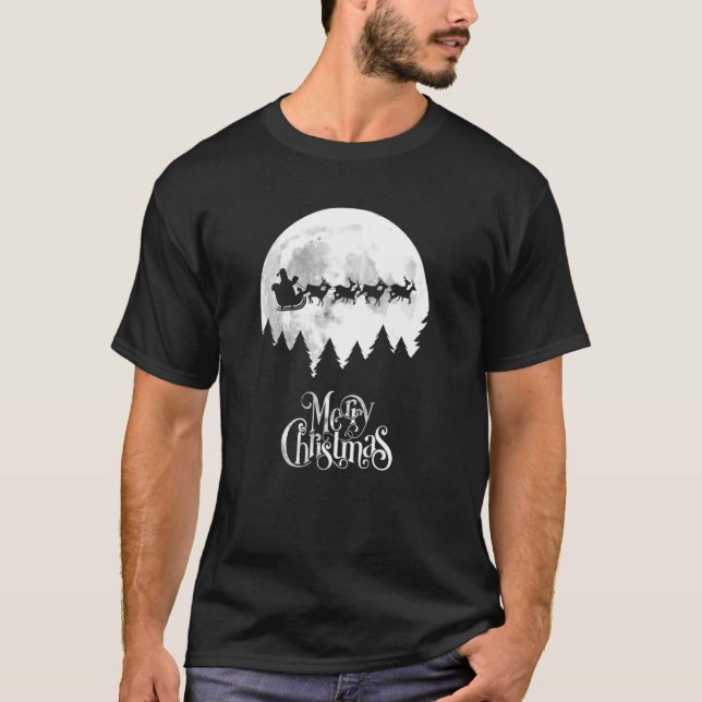 Santas Sleigh som flyger i Måne Light T Shirt (Framsida)