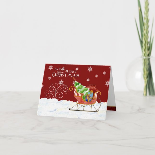 Santa's Sleigh-stjärna snowflake God jul Card Helgkort (Framsida)