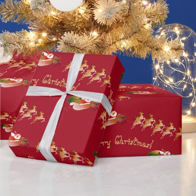 Santa's Sleigh Text på Red Presentpapper (Helgdagar)