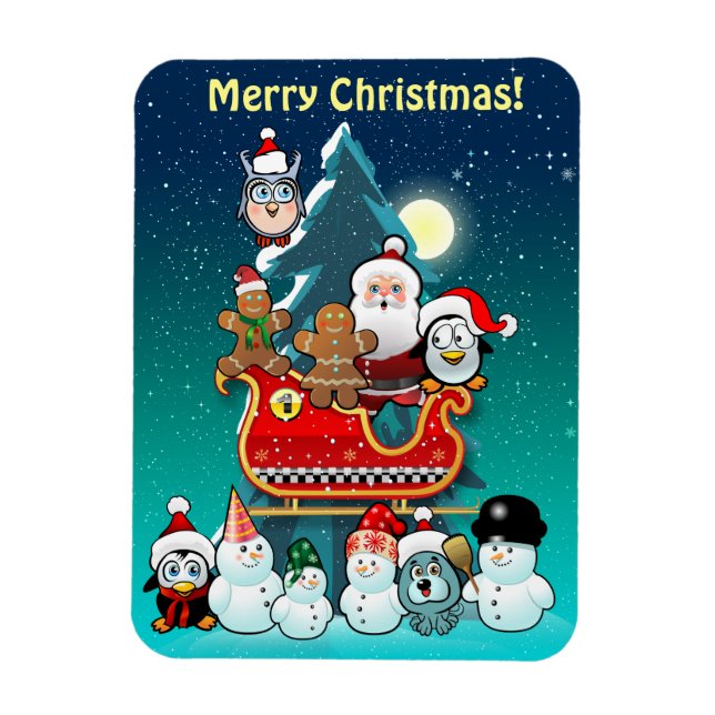 Santa's Sleigh vid Julgran Magnet (Vertikal)