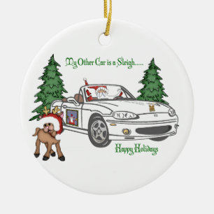Santas Sleigh-Vit Julgransprydnad Keramik
