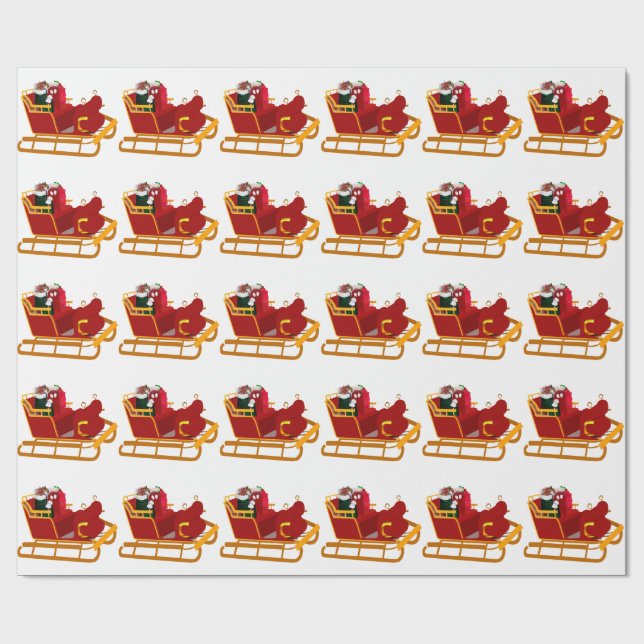 Santa's Sleigh White Wrapping Papper Presentpapper (Platt)