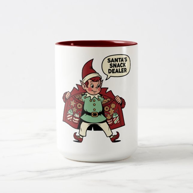 Santa's Snack Dealer Christmas Elf Två-Tonad Mugg (Center)