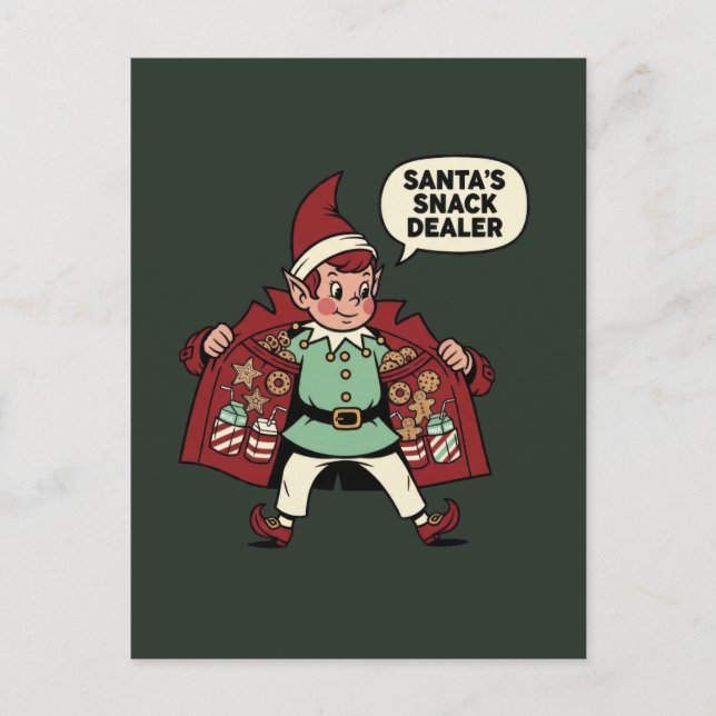 Santa's Snack Dealer Christmas Elf Vykort (Framsida)
