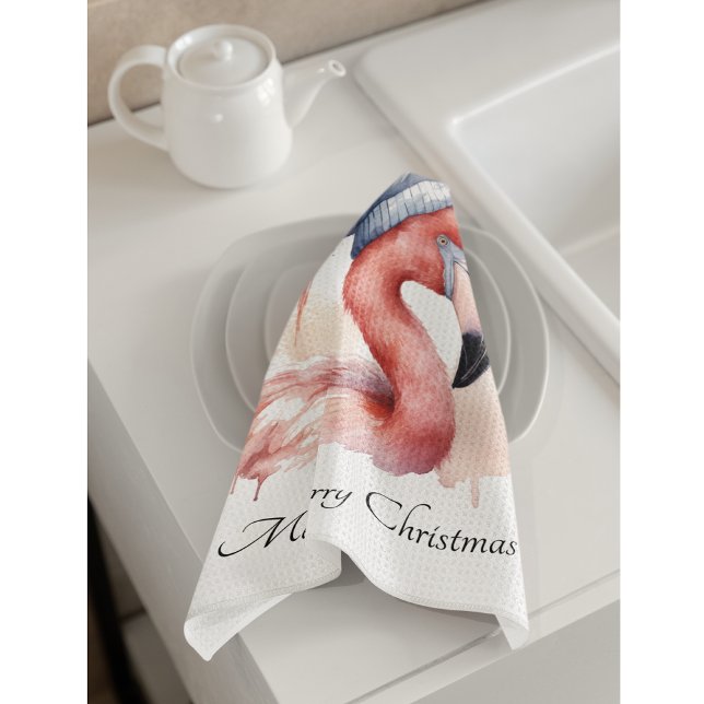 Santa's Snowbird Flamingo, anpassningsbar Kökshandduk (Skapare uppladdad)