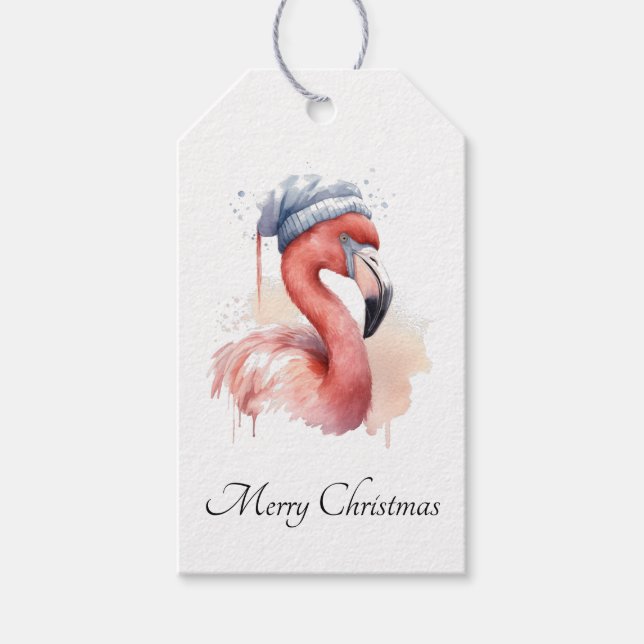 Santa's Snowbird Flamingo, anpassningsbar Presentetikett (Framsidan)
