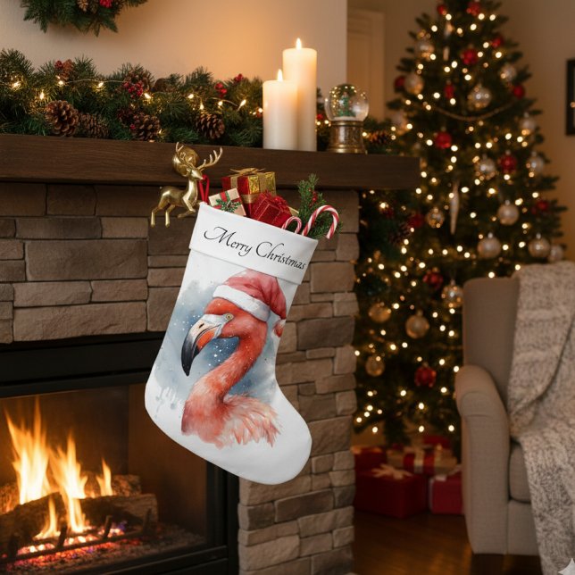 Santa's Snowbird Flamingo, anpassningsbar Stor Julstrumpa (Skapare uppladdad)