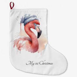 Santa's Snowbird Flamingo, anpassningsbar Stor Julstrumpa