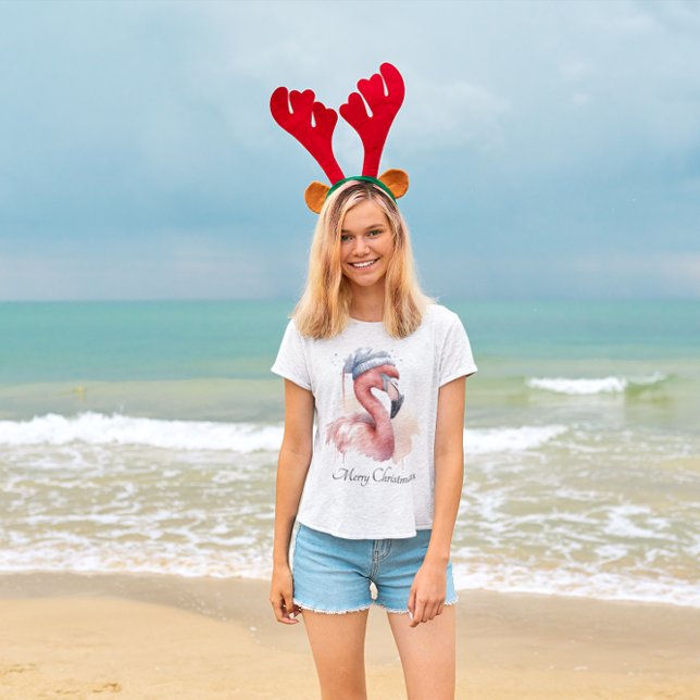 Santa's Snowbird Flamingo, anpassningsbar T Shirt (Skapare uppladdad)