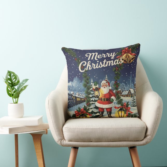 Santa's Snowy Express Retro Scene Kudde (Stol)