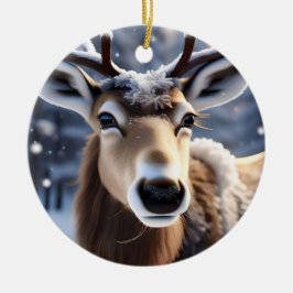 Santas Söt Close Reindeer. Julgransprydnad Keramik