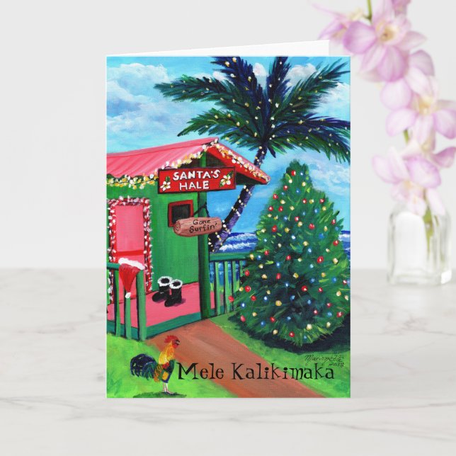 Santa's Surfing House Mele Kalikimaka Kort (Orkide)