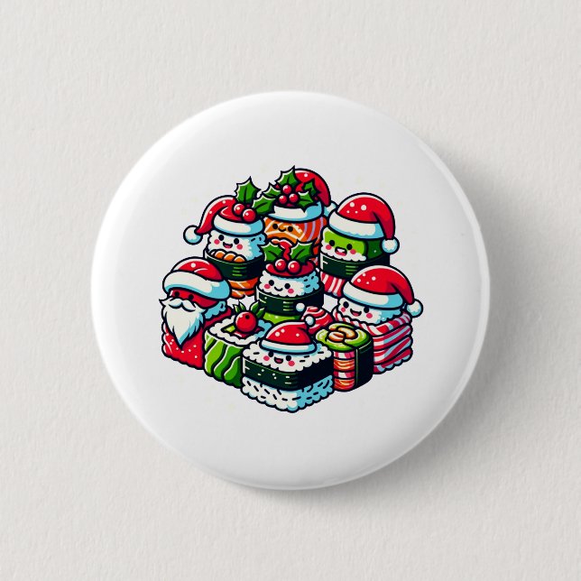 Santa's Sushi Delight Funny julkonst Knapp (Framsida)