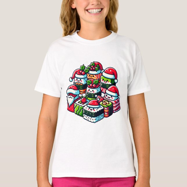 Santa's Sushi Delight Funny julkonst T Shirt (Framsida)