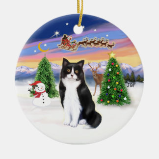 Santas take off - Black and White cat (ASH) Julgransprydnad Keramik
