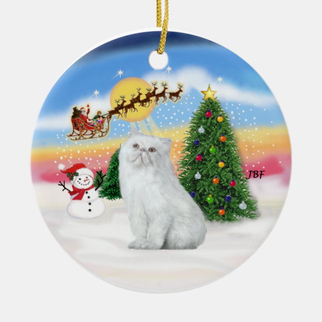 Santas take off - White Persian cat Julgransprydnad Keramik (Framsidan)