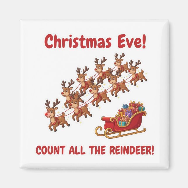 Santa's Team Reindeer Counting Game Christmas Eve  Magnet (Framsidan)