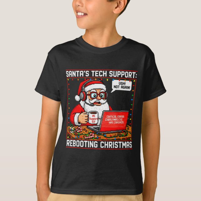 Santa's Tech Suprt_ Rebooting Christmas Funny  T Shirt (Framsida)