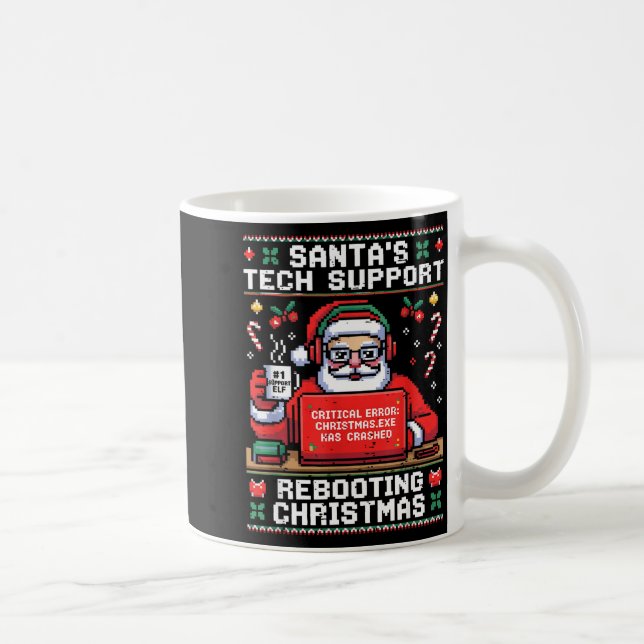 Santa's Tech Suprt Rebooting Christmas Ugly Santa  Kaffemugg (Höger)
