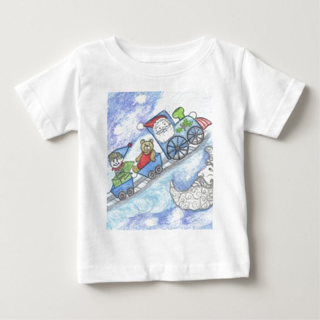 Santa's Teddy Bear, Christmas Train, kids clothing Tee (Framsida)