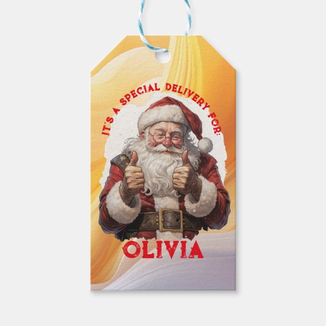 Santa's Thumbs-Up Personalized Gift Tag Presentetikett (Framsidan)