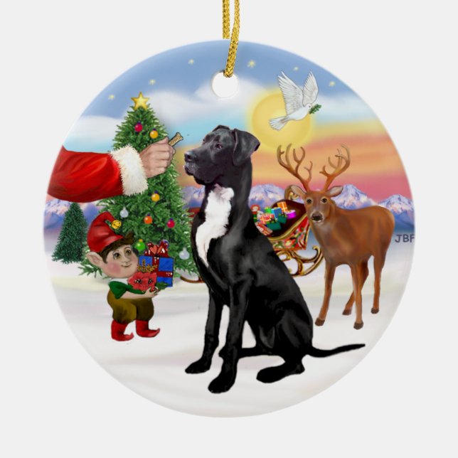 Santas Treat - Black Great dane Julgransprydnad Keramik (Framsidan)
