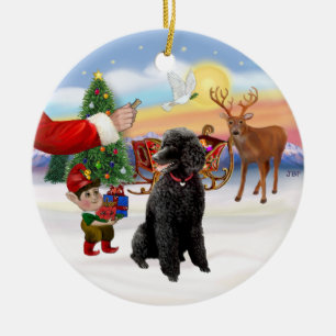 Santa's Treat - Black Standard Pudel Julgransprydnad Keramik