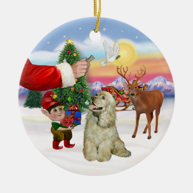 Santas Treat - Buff Cocker Spain Julgransprydnad Keramik (Framsidan)