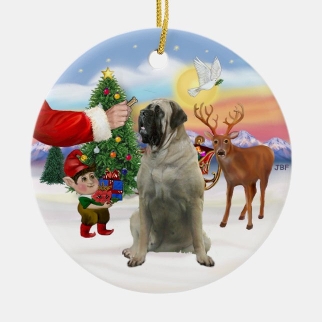 Santas Treat - Bull Mastiff Julgransprydnad Keramik (Framsidan)