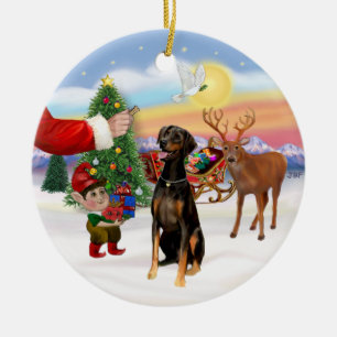 Santa's Treat - Doberman Pinscher (naturligt öron) Julgransprydnad Keramik