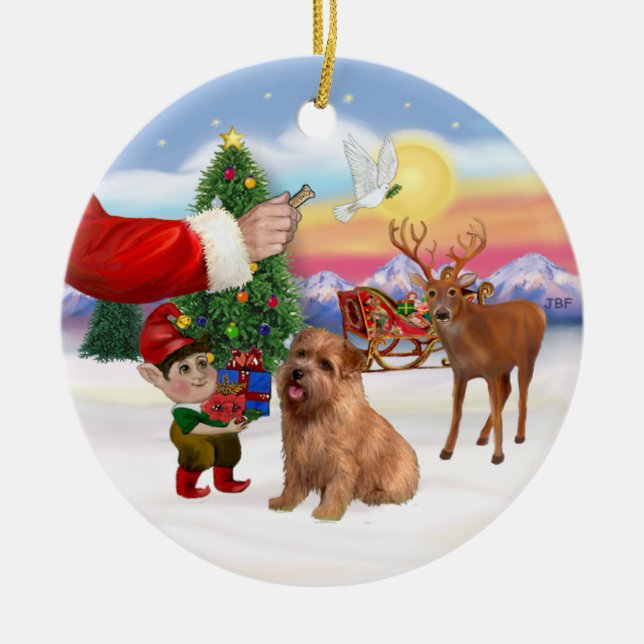 Santas Treat för sin Norfolk Terrier Julgransprydnad Keramik (Framsidan)
