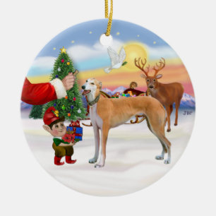 Santas Treat - Light Red Greyhound Julgransprydnad Keramik