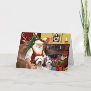 Santa's Two Bearded Collies Helgkort