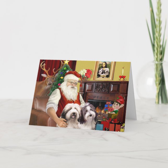 Santa's Two Bearded Collies Helgkort (Framsida)