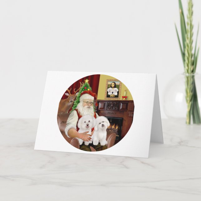 Santa's Two Bichon Frise Helgkort (Framsida)