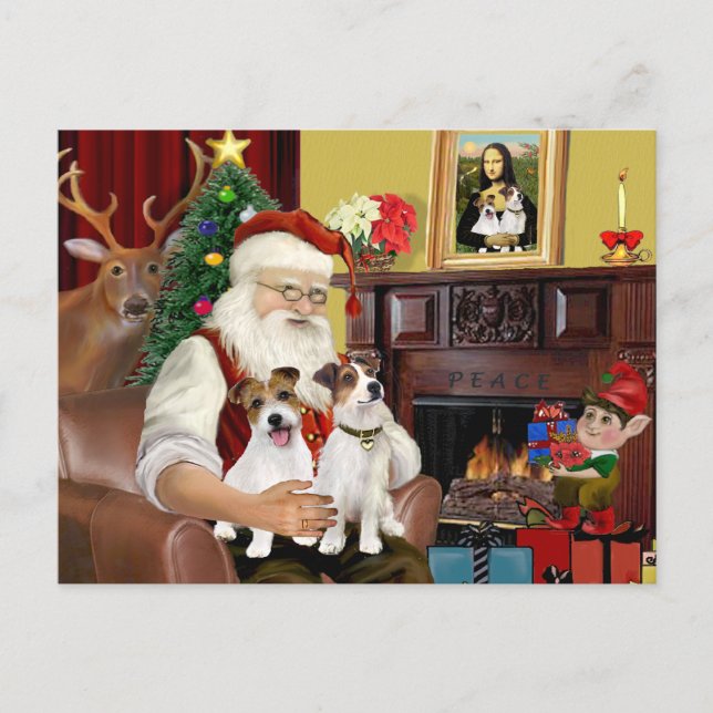 Santa's Two Jack Russell Terriers Helg Vykort (Framsida)